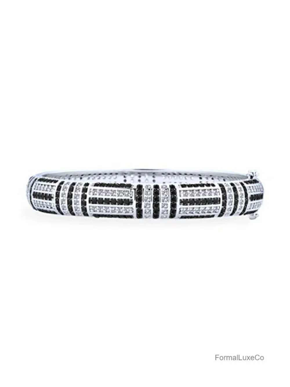 Art Deco Silver Plated CZ Statement Bangle Bracelet Brass
